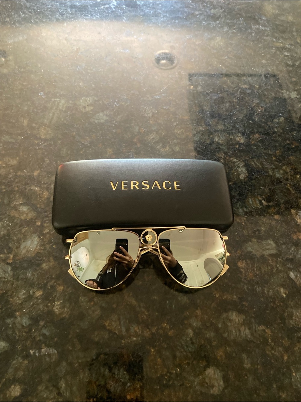 Versace Gold Frame Sunglasses with Silver Mirrored Lenses